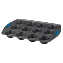 Rachael Ray Yum -o! Nonstick Bakeware 12-Cup Muffin Tin With Grips / Nonstick 12-Cup Cupcake Tin With Grips - 12 Cup Gray