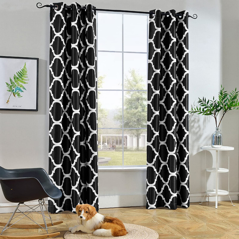 Melodieux Moroccan Fashion Room Darkening Blackout Grommet Curtain for Living Room/Bedroom  42 by 96 Inch  Black (1 Panel)-image-OPC-PGG8MKR-NEW