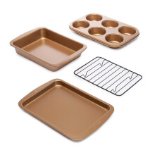 Ecolution Non-Stick Toaster Oven Bakeware Set 4-Piece Carbon Steel Easy to Clean and Perfect for Single Servings Copper