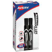 AVERY Marks-A-Lot Permanent Markers Large Desk-Style Size Chisel Tip Water and Wear Resistant 12 Black Markers (98028)