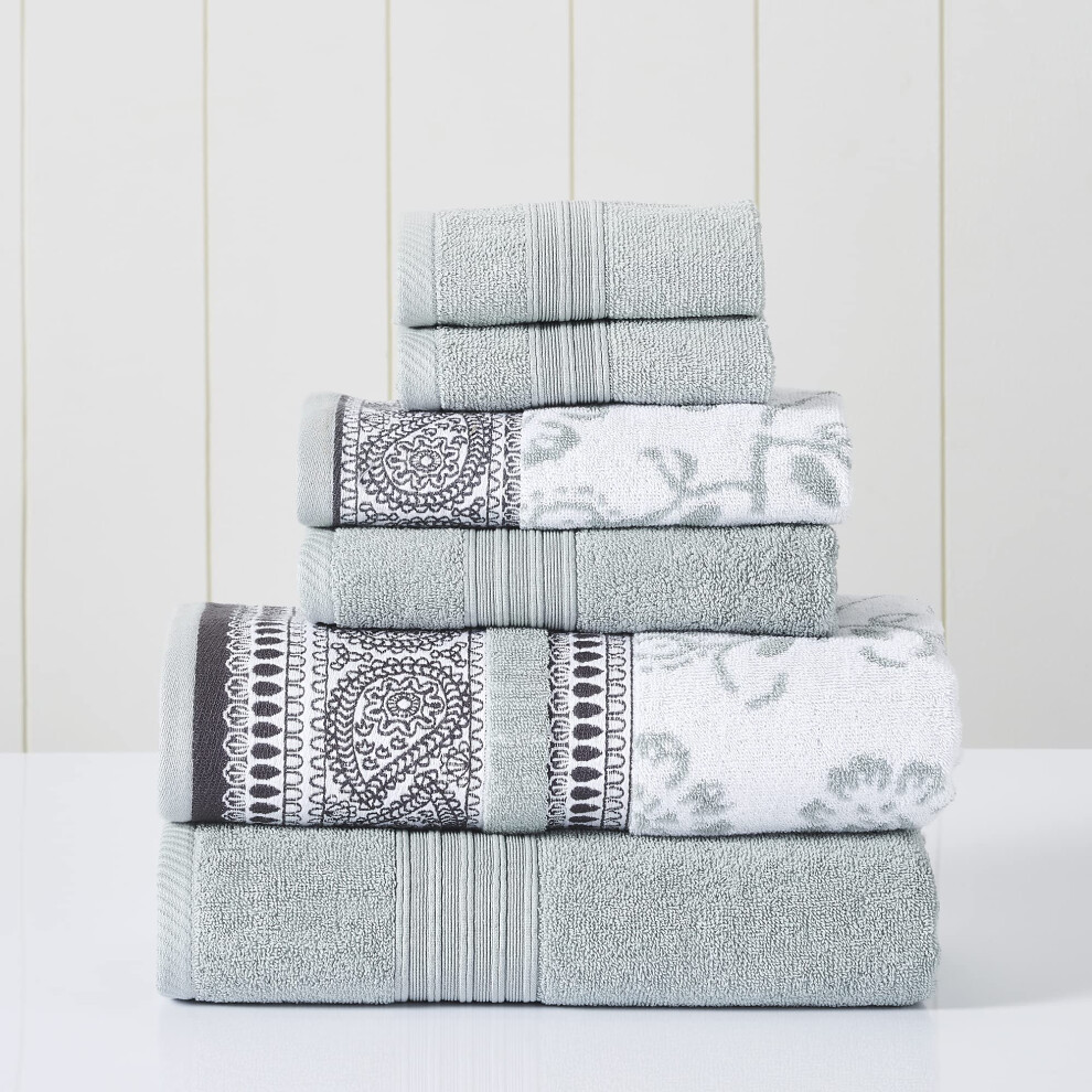 Ensemble de 6 pi   ces Modern Threads   : 2 serviettes de bain, 2 essuie-mains et 2 gants de toilette, ensemble de serviettes en jacquard/uni teint e