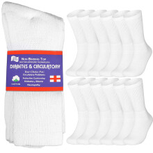Special Essentials 12 Paar Baumwoll-Diabetiker-Crew-Socken  unverbindliches breites Oberteil, Komfort und Halt fr Mnner und Frauen, Wei, 1013