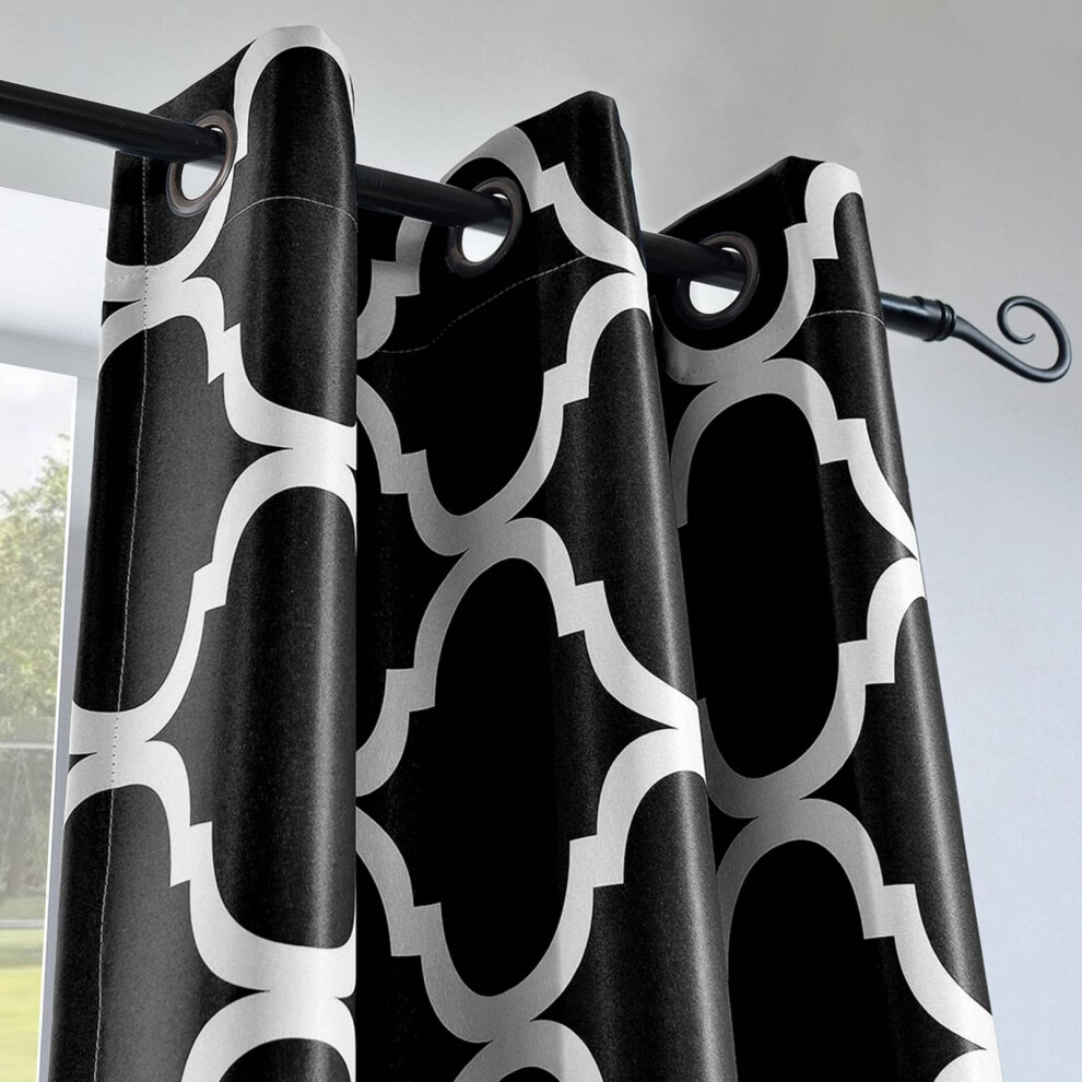 Melodieux Moroccan Fashion Room Darkening Blackout Grommet Curtain for Bedroom Small Windows  42 by 45 Inch  Black (1 Panel)-image-OPC-PGG8NF6-NEW