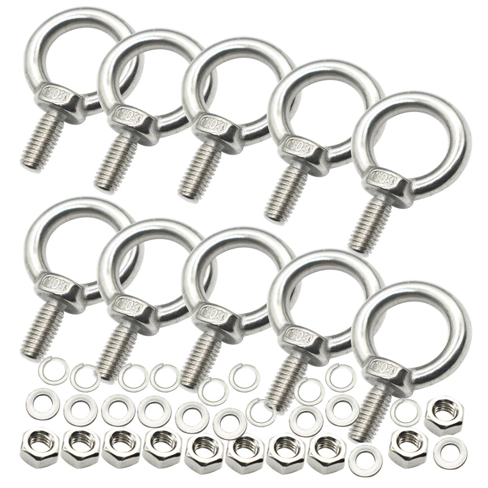 Floyutin Stainless M6 Eyebolt 0.55""""(14mm) Long Male Ring Threaded Screw Lifting Shoulder Eye Bolts with Nuts Washers 10 PCS-image-OPC-PGG8NJN-NEW