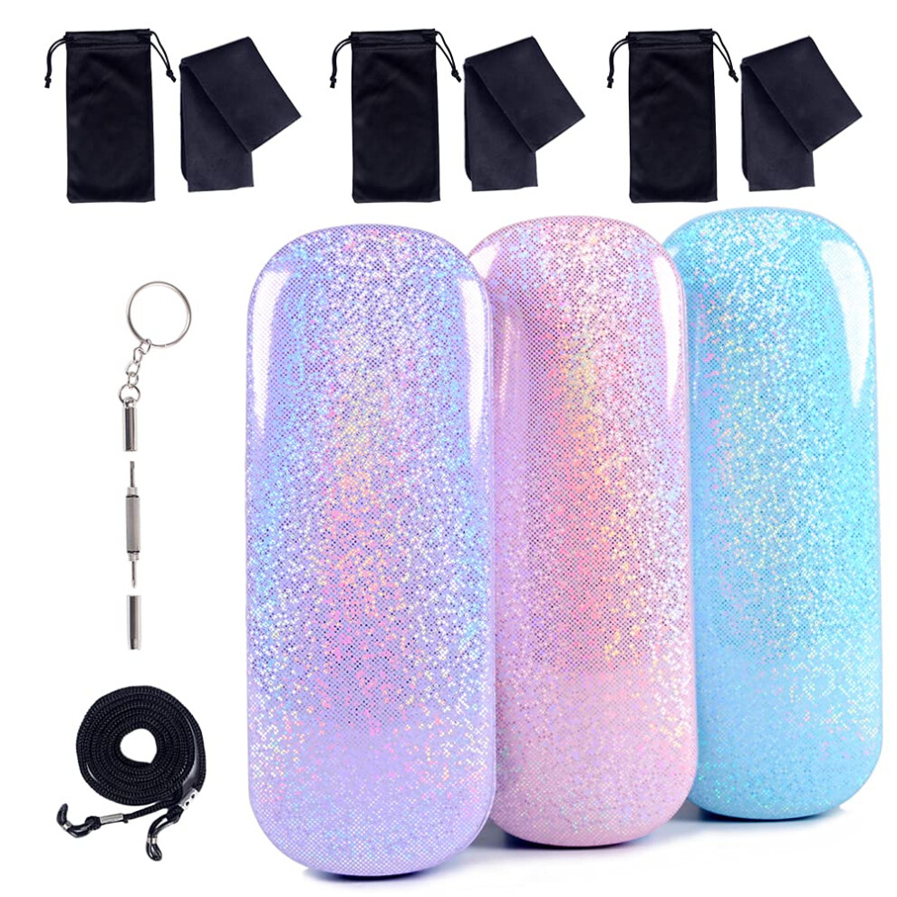 Adbgv Lot De 3 ?Tuis ? Lunettes Rigides Unisexes Avec Chiffon De Nettoyage Et Cordon Antid?Rapant Fixe-image