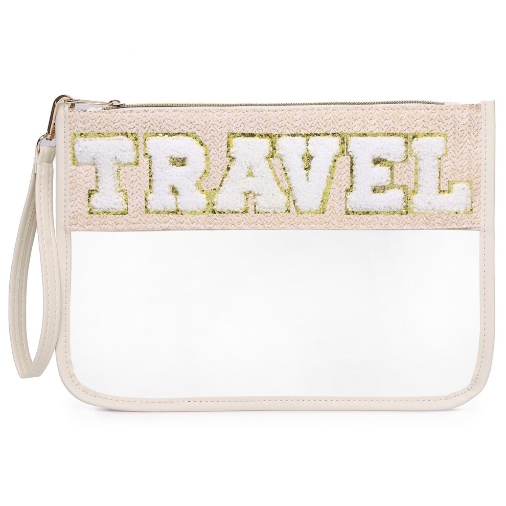 Pinkmik Chenille Letter Clear Zipper Pouch for Travel Clear Snack Bag Beach Cosmetic & Toiletry Makeup Bag for Women (TRAVEL)-image-OPC-PGG8NWX-NEW