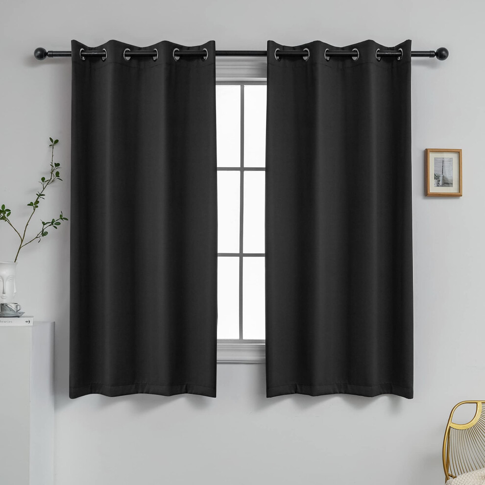 YGO 100 Percent Blackout Shade Curtains Thermal Insulated Grommet Window Treatment Panels 52 W by 63 L Solid in Black Set of 2-image-OPC-PGG8P5K-NEW