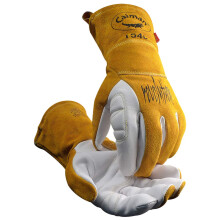 Caiman Premium Goat Grain TIG/Multi-Task Welding Gloves  Split Cowhide Back  4-Inch Extended Cuff  White/Gold  Medium (1540-4)