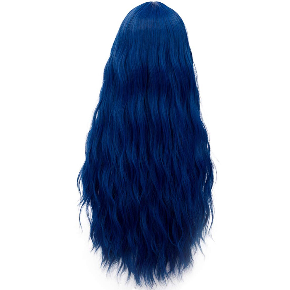 Probeauty Unisex Blue Wig Long Royal Bride Wig For Women Synthetic Wigs Long Curly Wave Cosplay Wig For Halloween Corpse Costume