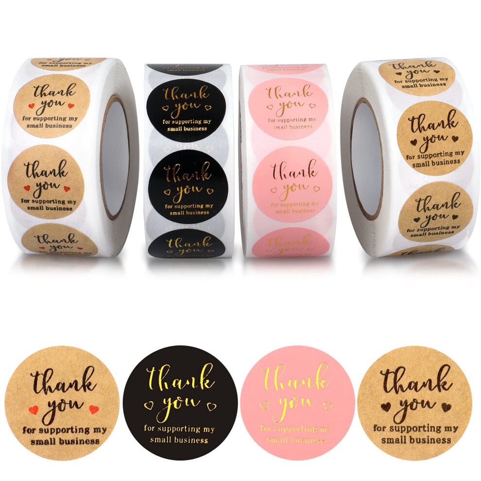 Autocollants ronds de remerciement pour soutenir ma petite entreprise. Étiquettes adhésives 3 couleurs 1 pouce (2000 pièces, 4 rouleaux par roule
