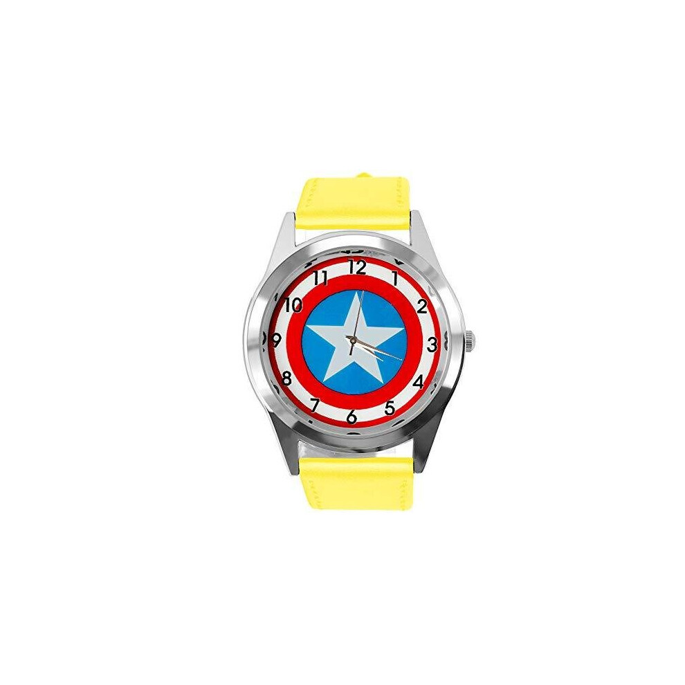 Yellow Real Leather Band Quartz Watch for Captain America Fans-image-OPC-PGG8Q2N-NEW