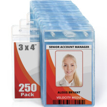 Mifflin-USA grote (L) verticale ID-badgehouders (doorzichtig 3x4 inch 250 stuks) Plastic naamplaatjehoezen met ritssluiting Naamplaatjehouder