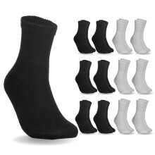 Special Essentials 12 Paar Diabetiker-Sckchen aus Baumwolle  unverbindlich mit extra breitem Oberteil fr Damen und Herren, Schwarz und Grau, Gre