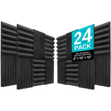 Jber Acoustic Panels Studio Foam Wedges Firesfoof Soundfol Padding Wall Panels 2 """" X 12 """" X 12 """" (24 Pack Wedge 2 """" - Charcoal)
