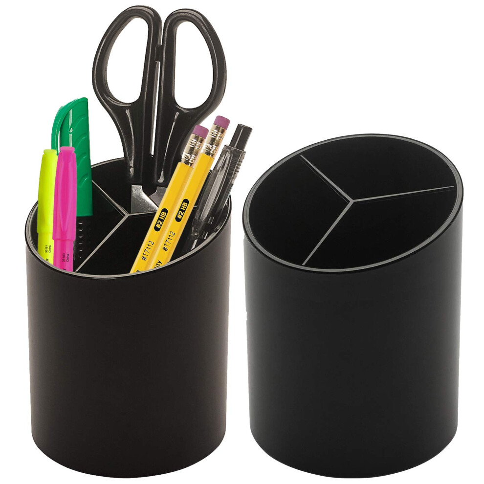 Manaloom Pen Holder  3 Compartment Desktop Organizer - Pencil Cup  Perfect for Organizing Pens  Pencils  Home and Office - 2 Pack-image-OPC-PGG8SSG-NEW