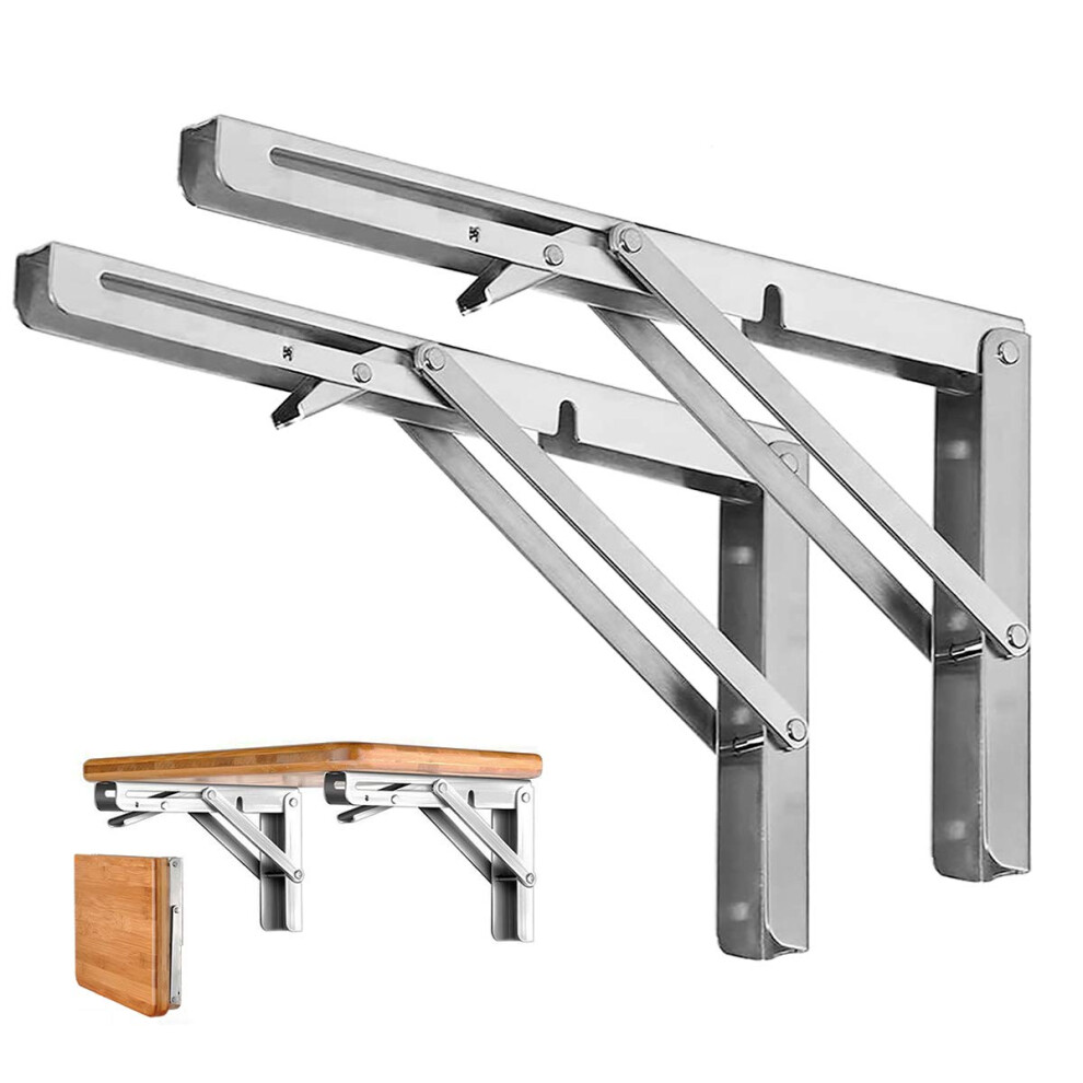 Folding Shelf Brackets - Heavy Duty Stainless Steel Collapsible Shelf Bracket For Bench Table Space Saving Diy Bracket (20 Inch) 647523448584