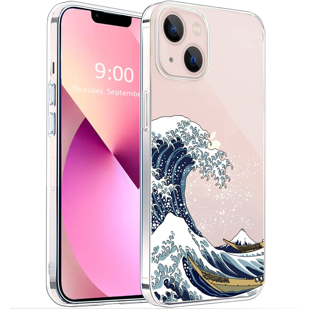 Unov Case Compatible With Iphone 13 Case Clear With Design Embossed Pattern Soft Tpu Bumper Slim Protective 6.1 Inch (Great Wave) 6972595139295