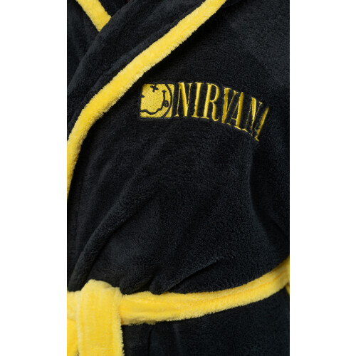 (M, Black) Nirvana Yellow Grunge Smile Bathrobe 1