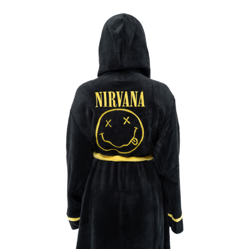 (M, Black) Nirvana Yellow Grunge Smile Bathrobe 2