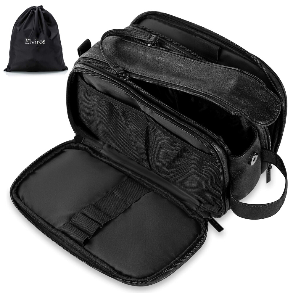 Trousse de toilette Elviros pour homme, grande trousse de toilette de voyage, trousse de toilette r   sistante     l'eau, trousse de toilette en cuir