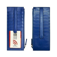ili New York Long Double Sided Slim Wallet RFID Blocking Card Holder with ID Window and Side Zip Pocket for Men and Women Cobalt
