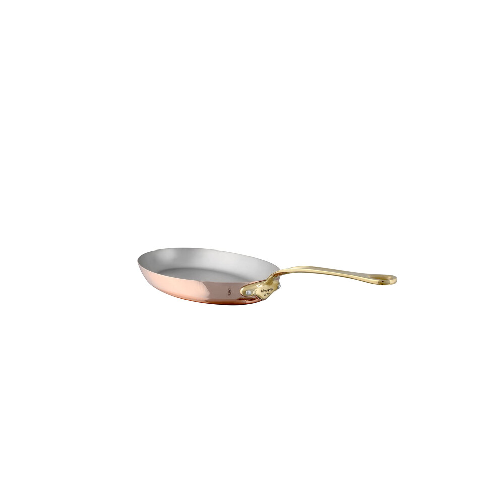 Mauviel M'Heritage 150 B 1.5mm Polished Copper & Stainless Steel Oval Frying Pan With Brass Handles  11.8 x 7.9-in  Made in France-image-OPC-PFWBMPX-NEW