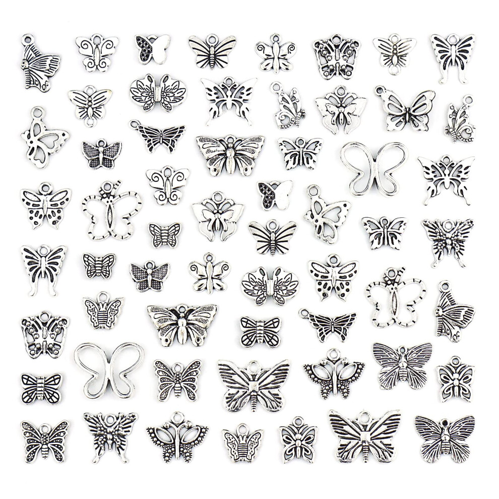 Jialeey - Ciondoli A Forma Di Farfalla, Per Creare Gioielli E Artigianato, 60 Ciondoli A Forma Di Farfalla Placcati In Argento Tibetano-image