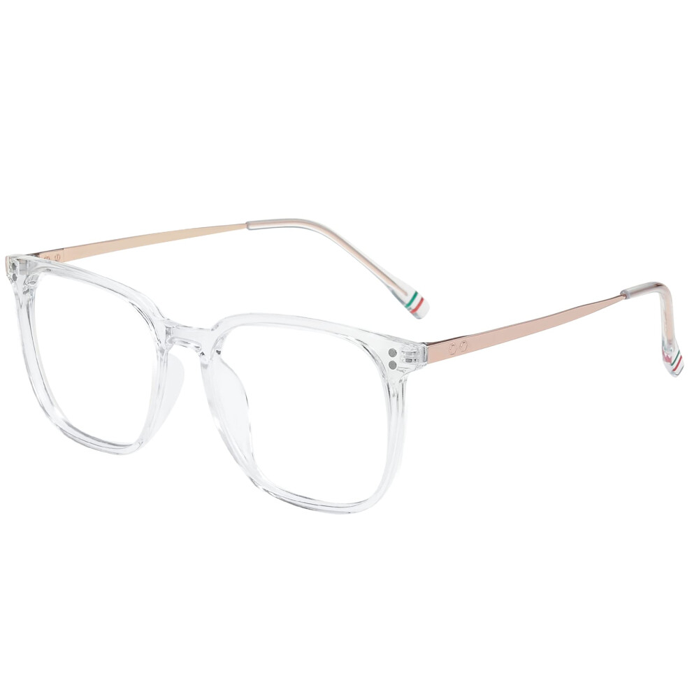 Gudvue Blue Oversized Light Glasses Computer Reading/Gaming/Phones Glasses Anti Glare/Uv400/Eye Strain Large Square Frame Gold