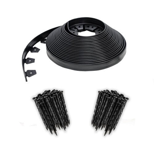 EasyFlex No-Dig Κάγκελο Κήπου με ΔΩΡΕΑΝ Σφήνες, 1.5 in. Ύψος, 100 Πόδια, Μαύρο