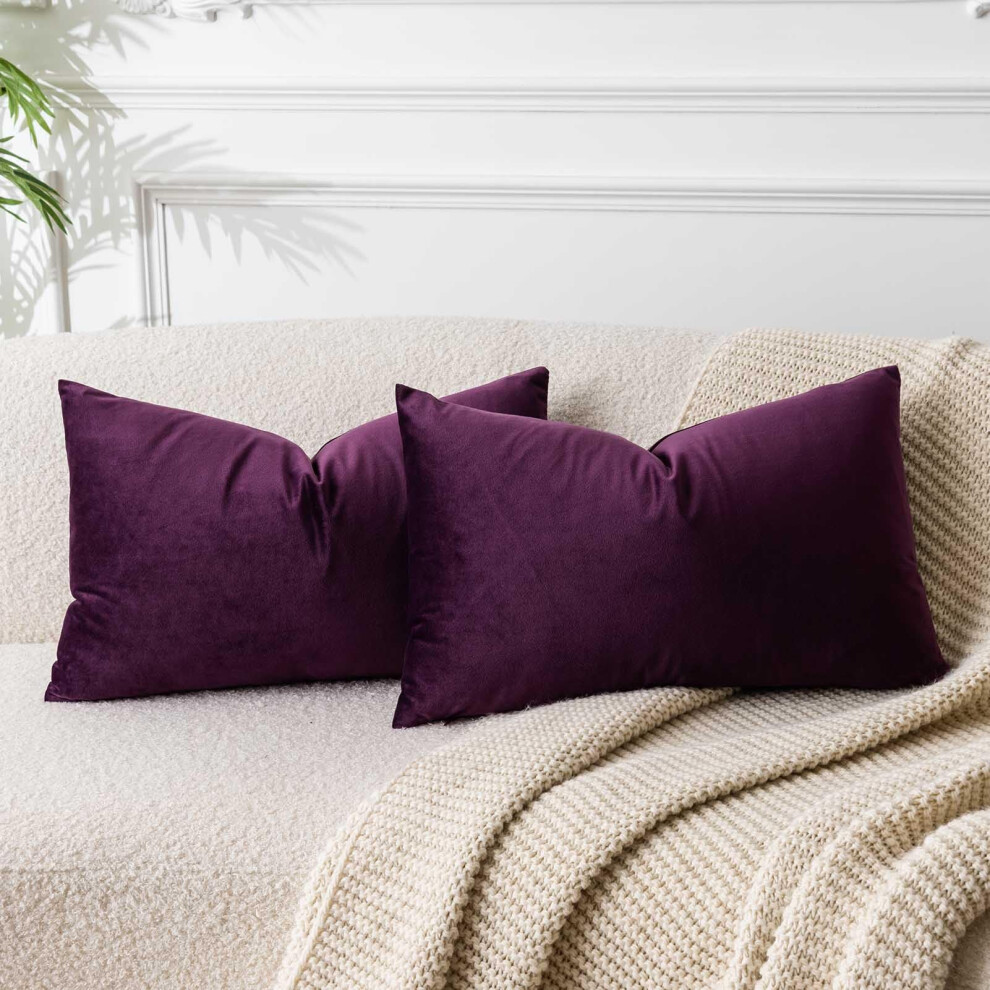 Juspurbet - Fundas De Coj N Decorativas De Terciopelo Morado Berenjena, 16 X 24 Pulgadas, Paquete De 2, Lujosas Fundas De Coj N Suaves Y S Lidas-image