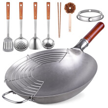 Teewe sznacl wok hagyomnyos, kzzel kalaplt wok - 13,4""-es knai wok kerek alj wok serpenyo kszlet 8 db ednytartozkkal