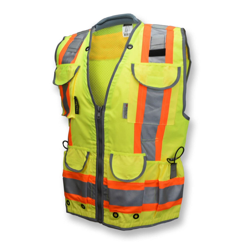 Radians SV55 Class 2 Heavy Woven Two Tone Engineer Vest with Padded Neck to Support Extra Weight in Cargo Pockets Green 2X-Large