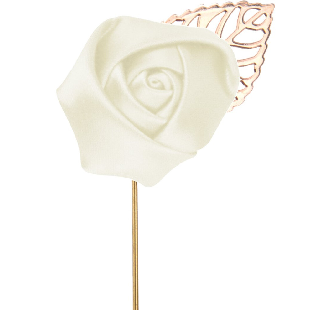Boutonni?re ? fleurs de qualit? sup?rieure faite ? la main Flairs New York Gentleman's Essentials (lot de 1 ?pingle blanc perle [feuille d'or rose])