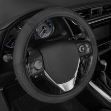 Motor Trend Black Soft Touch Steering Wheel Cover - Perforated Microfiber Leather with Classic Stitching for Sizes 14.5 to 15 inch
