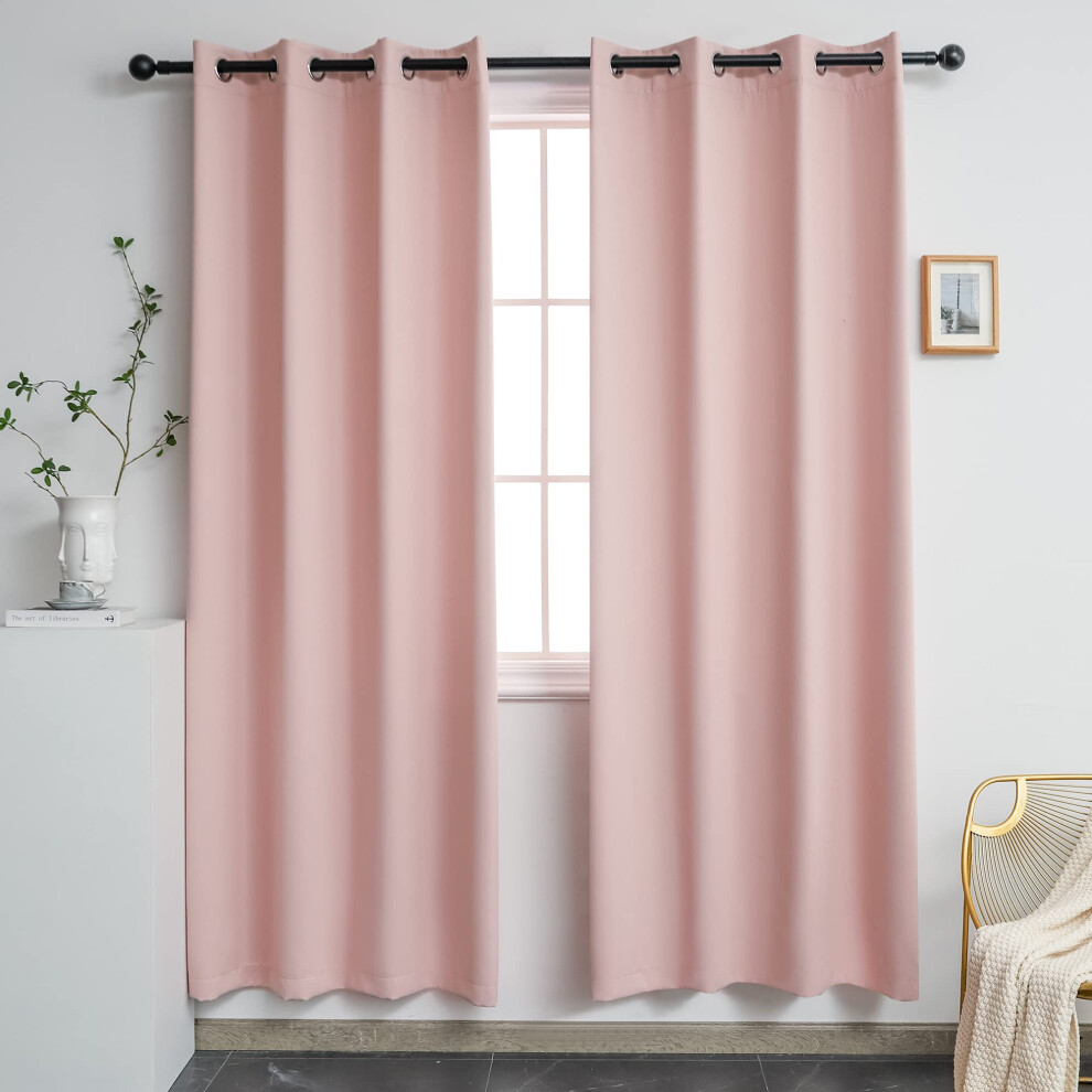Ygo Home Fashion Rideaux Occultants Illets Solides Et Isolants Thermiques Pour Chambre De Fille, Salon, Rose Clair, 132 X 213 Cm, 2 Panneaux-image