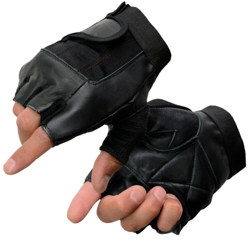 Milwaukee Leather SH217 Herren-Motorradhandschuhe Ohne Finger, Schwarzes Leder, Mit Gelpolsterung An Der Handfl?Che Und Atmungsaktivem Netzmateri-image