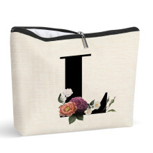 Monogram Letter Makeup Bags for Women Personalized Initial Cosmetic Bag Letter L Make Up Bag Monogrammed Gifts for Girls Women (L)