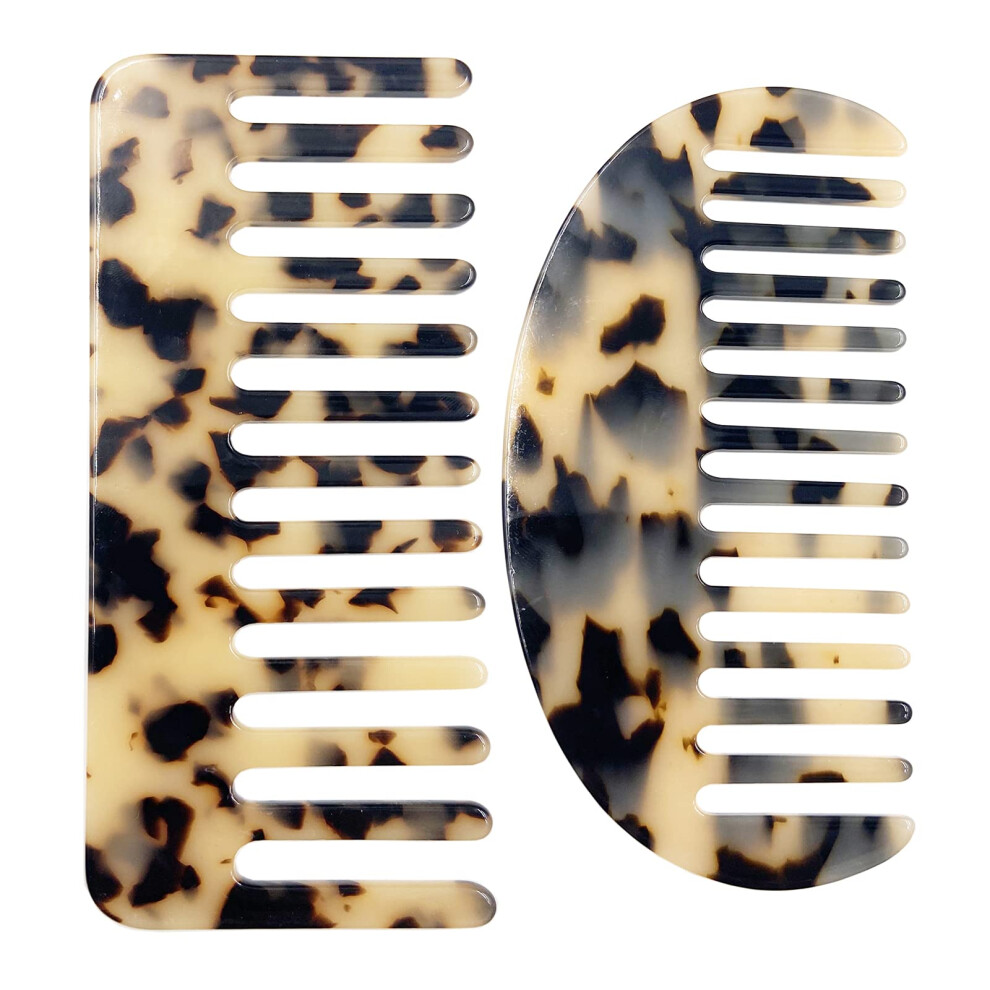 Tienailing Unisex Not,Specified Large Wide Tooth Tortoise Shell Comb Hair Detangling Comb 2 Pack French Hair Comb Wide Teeth Pocket Comb For Thick Curly Wavy Hair