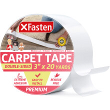 XFasten Double Sided Carpet Tape for Area Rugs 3 Inch x 20 Yards - Heavy Duty Anti Slip Rug Grip Tape Works as Rug Gripper Residue Free Wood Safe