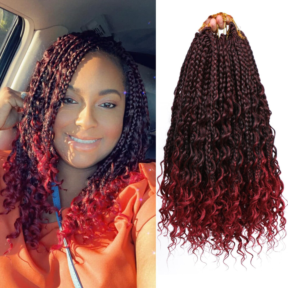 Firstcyh Hair 8 Packs Box Braids Crochet Braids With Curly Ends 12 Inch Crochet Box Braids 3X Box Braid Crochet Hair Extension(12(8Packs) 1B/Bug)