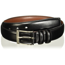 Perry Ellis Hc Milled Big and Tall Herren-Ledergürtel mit genähten Kanten, zwei Schlaufen und antiksilberner Zinkenschnalle 001 Schwarz 34
