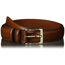Perry Ellis Hc Milled Big and Tall Herren-Ledergürtel mit genähten Kanten, zwei Schlaufen und antiker silberner Zinkenschnalle, Schokolade 34