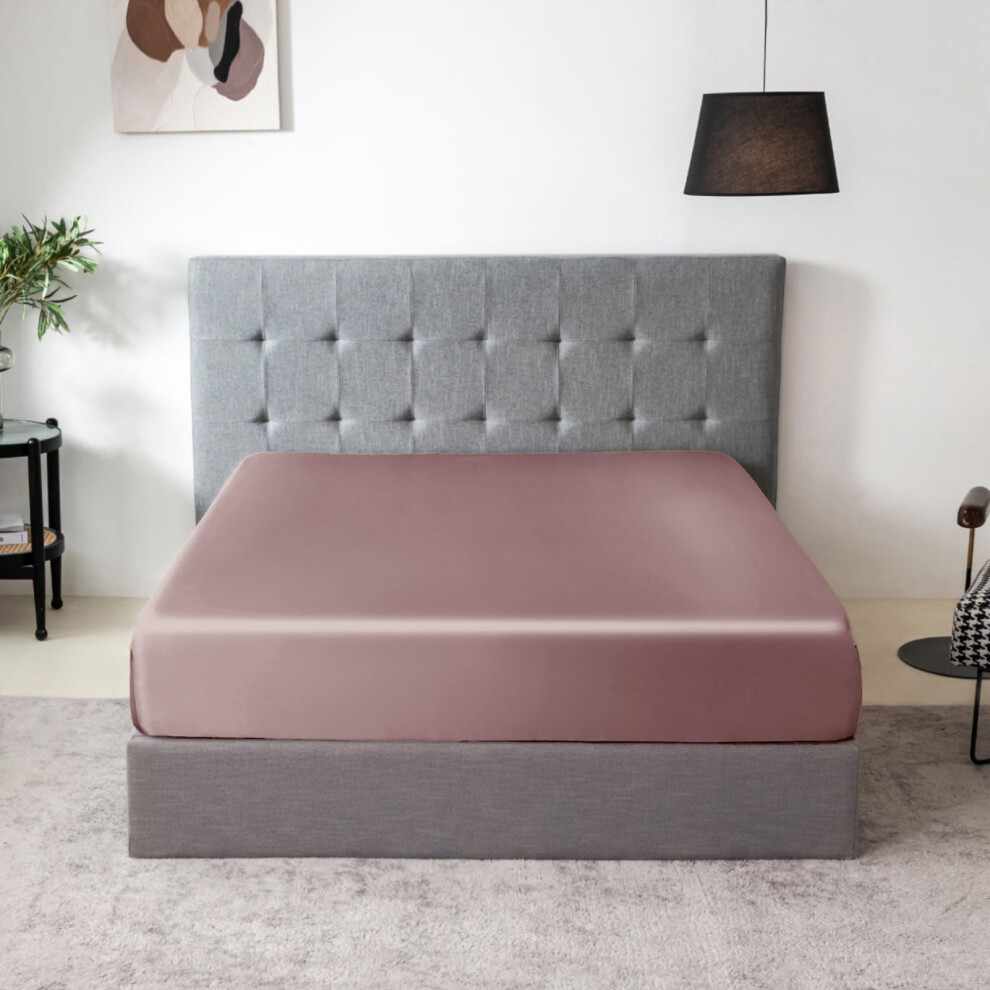 Drap-housse en soie naturelle THXSILK 100 % soie 7A+, bonnet profond jusqu'   40 cm, doux et infroissable, 1 seul drap-housse (Queen Purple)