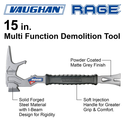 Vaughan 15 Inch Multi-Function Demolition Tool  Hammer  Nail Puller  Multi-Use  Heavy Duty Construction  DIY Hand Tools - Blue 050042 1