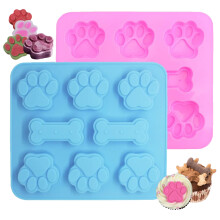 WSZBDR 2-pack siliconen mallen puppy hondenpoot en hondenbotten siliconen hondensnoepjes mallen voor het bakken van chocolade snoep jelly ijsblokje h