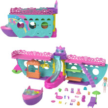 Polly Pocket Portable Boat Playset with Water Play & Color-Change Accessories Unicorn Dream Cruise Includes 1 Doll & 23 Total Pieces