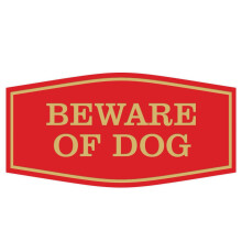 All Quality Fancy Waarschuwing Hond Wand- of Deurbord | Duurzaam Materiaal | Beveiligingsborden | Eenvoudig te Installeren (Rood/Goud) - Klein 2 Pack