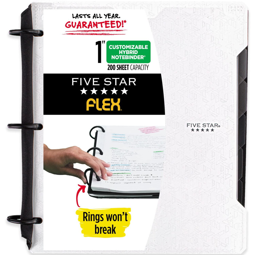 Five Star Flex Hybrid NoteBinder 1 inch binder met tabbladen, aanpasbare omslag, notitieboek en 3-rings binder alles-in-??n wit (29326AE2)