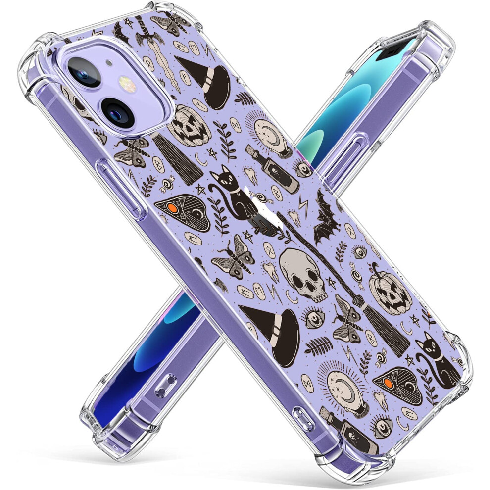 Schwarze, Transparente Halloween-Hulle Fur Iphone 12, Kurbis-Totenkopf-Fledermaus-Muster, Fur Manner Und Frauen, Trendige, Transparente, Weiche T-image