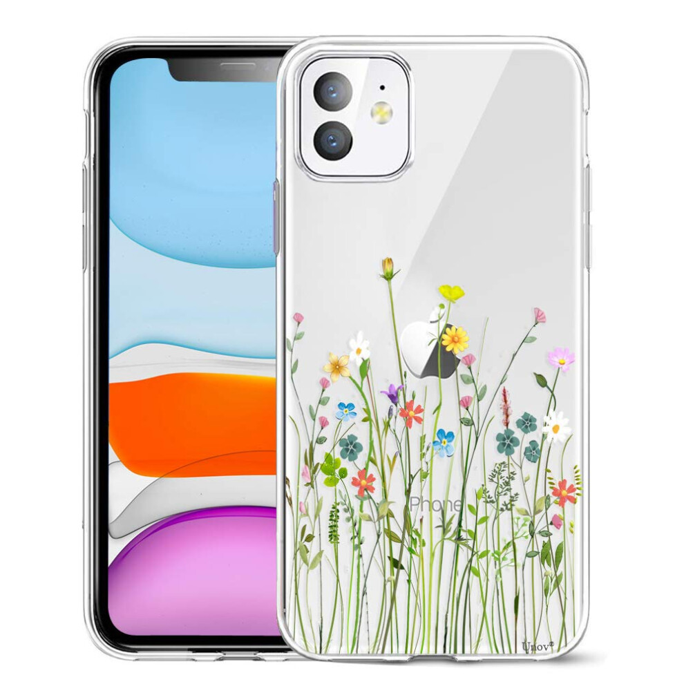 Unov Case Compatible With Iphone 11 Clear With Design Slim Protective Soft Tpu Bumper Embossed Floral Pattern 6.1 Inch (Flower Bouquet) 6972595130742